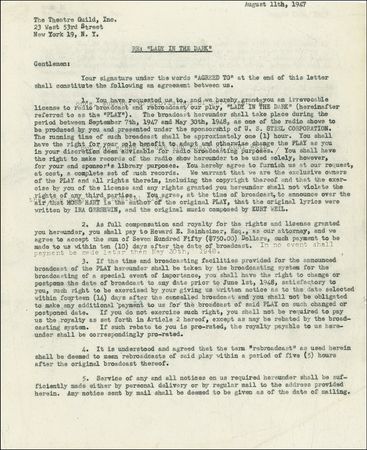 Lot #644 Kurt Weill and Ira Gershwin: Approving a radio broadcast of Lady in the Dark - Image 2