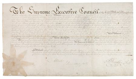 Lot #174 Benjamin Franklin: A PATRIOT COMES HOME: Months after his return to America after a decade as Ambassador to France, FRANKLIN grants a parcel of land to a Philadelphia ?cuttler? - Image 1