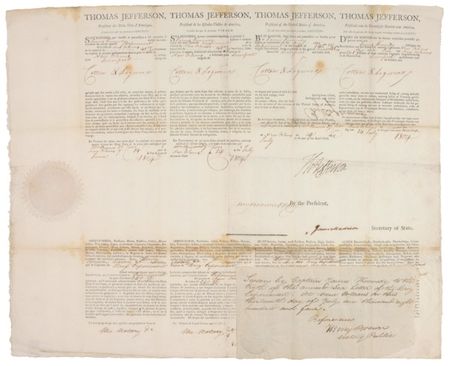 Lot #58 Thomas Jefferson and James Madison: “LADEN WITH COTTON & LOGWOOD”: JEFFERSON signs papers for a Liverpool-bound ship bearing the fruits of Louisiana’s slave economy - Image 1