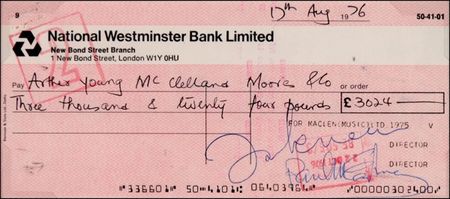 Lot #508 Beatles: Lennon and McCartney: Can?t Buy Them Love: LENNON and MCCARTNEY sign a 1976 business check - Image 2