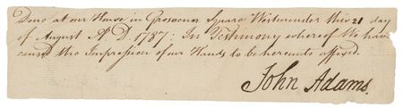 Lot #2 John Adams: 1787: ADAMS signs in Great