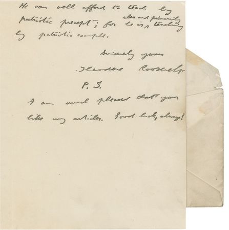 Lot #103 Theodore Roosevelt: Roosevelt’s ringing endorsement: “He can well afford to lead by patriotic precept; for he is also primarily teaching by patriotic example.” - Image 2