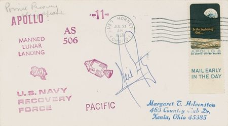 Lot #314 Neil Armstrong: ?THE REACTION IN EUROPE TO THE FLIGHT OF APOLLO 11?: ARMSTRONG writes to an admirer and encloses a signed APOLLO 11 cover - Image 2