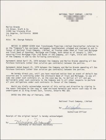 Lot #725 Marlon Brando Signed Document - Image 2
