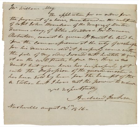 Lot #56 Andrew Jackson: HORSE CENTS: A year after his decisive victory at New Orleans, JACKSON looks into reimbursement for a Ranger’s “improperly” sold horse - Image 2