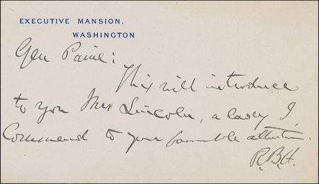 Lot #51 Rutherford B. Hayes: President Hayes introduces renowned actress Mrs. Lincoln - Image 1