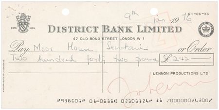 Lot #509 Beatles: Lennon, John: BACK IN THE U.S.A.: LENNON signs a check in the year he won the right to permanent American residency - Image 2