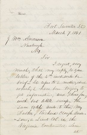 Lot #253 Robert H. Anderson: Anderson writes from Fort Sumter a month before the start of the Civil War - Image 1