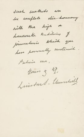 Lot #150 Winston Churchill: MEETING THE PRESS—HALFWAY: CHURCHILL accepts the retraction of a libelous article, citing an editor’s “honourable traditions of journalism” - Image 3