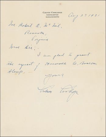 Lot #29 Calvin Coolidge Handwritten Letter Signed