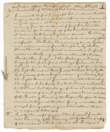 Lot #163 Declaration of Independence: Ellery, William: BEACONS OF FREEDOM: ELLERY reports on the condition of Rhode Island lighthouses, including one ?burnt by the British in the revolutionary war? - Image 1