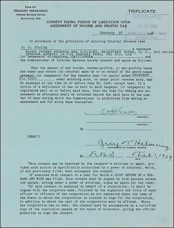 Lot #826 W. C. Fields Signed Document - Image 1
