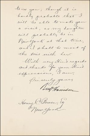 Lot #47 Benjamin Harrison Signed Letter - Image 2