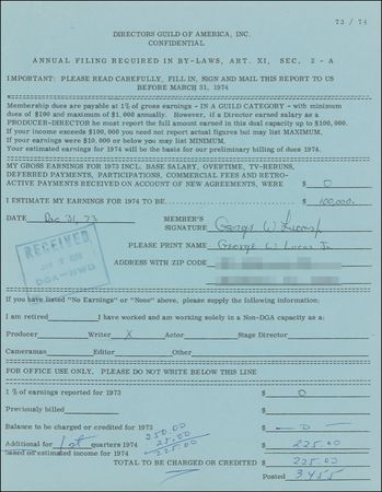 Lot #952 George Lucas: HANDWRITING ON THE WALL: LUCAS files with the Directors Guild in the year of American Graffiti - Image 2