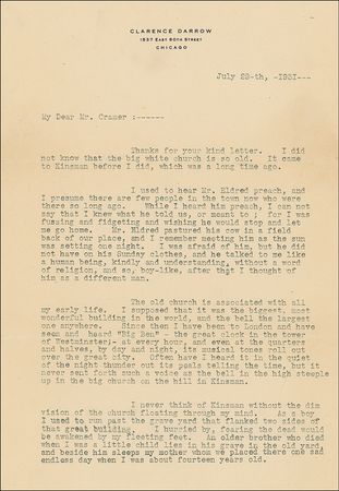 Lot #159 Clarence Darrow: ?I hurried by, fearing the dead would be awakened by my fleeting feet. An older brother who died when I was a little child lies in his grave in the old yard and besides him sleeps my mother.? - Image 2