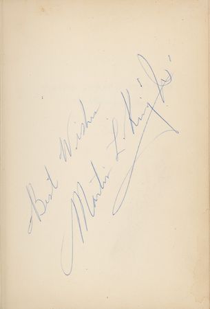 Lot #207 Martin Luther King, Jr: ?TODAY THE CHOICE ... IS EITHER NONVIOLENCE OR NONEXISTENCE?: KING signs his epochal memoir of the Montgomery bus boycott - Image 1