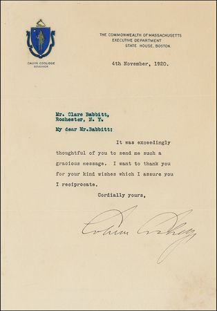 Lot #28 Calvin Coolidge: Two days after his