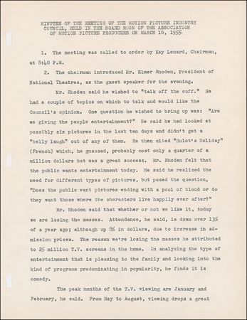 Lot #103 Ronald Reagan: Reagan tackles the important entertainment question: ?Does the public want pictures ending with a pool of blood ?? - Image 1