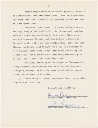 Lot #103 Ronald Reagan: Reagan tackles the important entertainment question: ?Does the public want pictures ending with a pool of blood ?? - Image 2