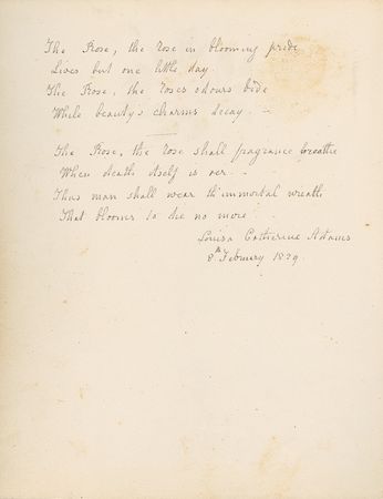 Lot #2 Louisa Catherine Adams: “Thus man shall wear the immortal wreath that blooms to die no more”: Original handwritten poem by first lady LOUISA CATHERINE ADAMS - Image 2
