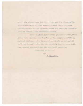 Lot #175 Albert Einstein: ?THE EARTH IS A MAGNET TURNING IN SPACE?: EINSTEIN discusses the nature of the earth?s rotation and magnetic field, cosmic rays, and the Northern lights - Image 1