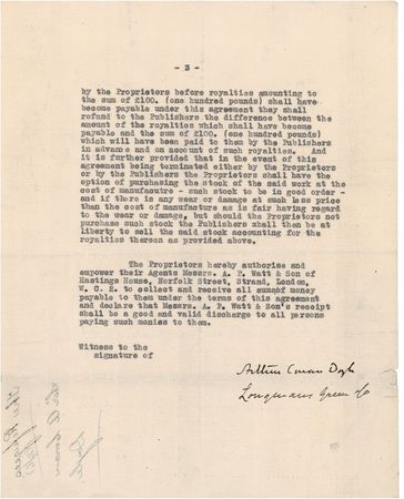 Lot #441 Arthur Conan Doyle: 1921 book contract - Image 3
