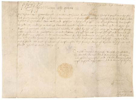 Lot #213 Mary and Philip II: ?TENDRE OUR PLESURE AND ... AWNSWERE FOR THE CONTRARIE AT YOR. PERILLS?: Rare 1555 passport signed by PHILIP and MARY - Image 1