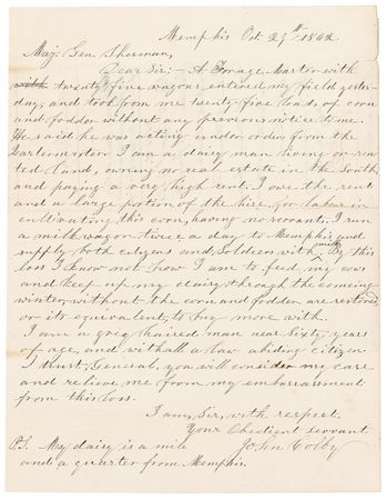 Lot #325 William T. Sherman: A compassionate Sherman endorses a war-dated request from a farmer - Image 1