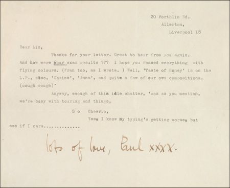 Lot #577 Beatles: McCartney, Paul: ??Taste of Honey? is on the L.P.... and quite a few of our own compositions?: MCCARTNEY proudly previews the Beatles? epochal debut album - Image 2