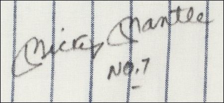 Lot #1312 Mickey Mantle: Mantle signs his now-difficult-to-find pinstripe Home Run jersey - Image 2