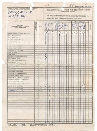 Lot #654 Elvis Presley: G. I. BLUES: ELVIS’s 1958 Fort Hood Army Equipment record sIgned by him seven times - Image 4