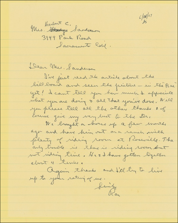 Lot 99 Ronald Reagan: He?d rather be in the saddle: ?We brought a horse up.... The only trouble is there is riding room but no riding time?