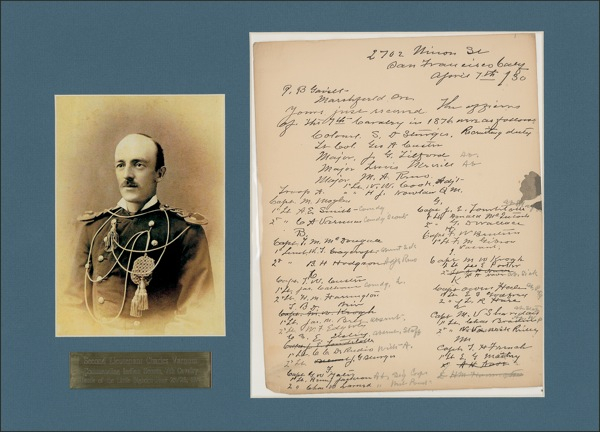 Lot 398 Charles A. Varnum: He was there: More than five decades later, Varnum sends a list of the officers at Little Bighorn, including Custer and himself