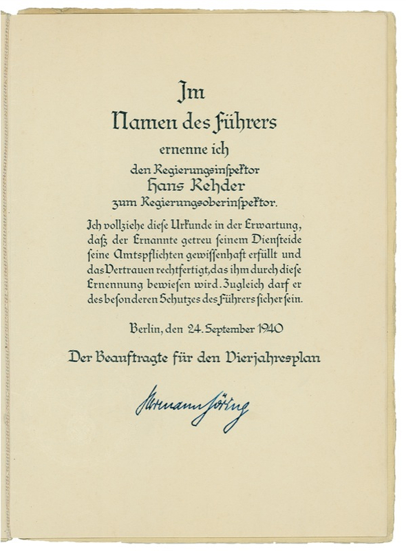 Lot 353 Hermann Göring: 1940 military promotion