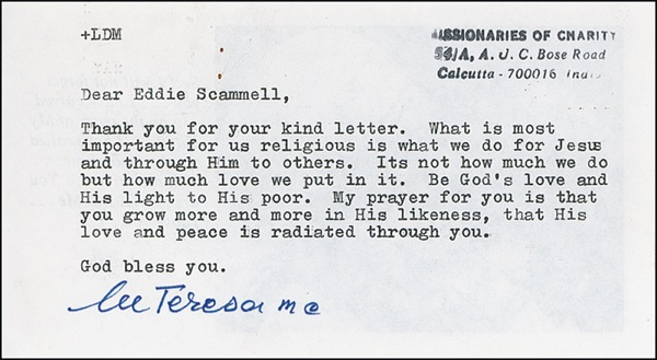 Lot 265 Mother Teresa Typed Letter Signed