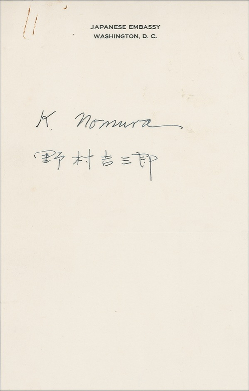 Lot 272 Kichisaburo Nomura: Signing for an American admirer months before his country attacked Pearl Harbor
