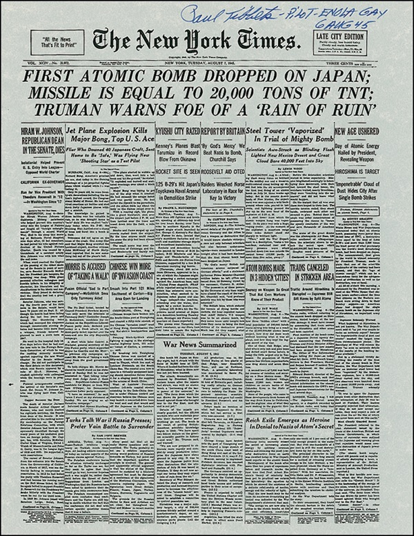 Lot 343 Enola Gay: Tibbets, Paul Souvenir Facsimile