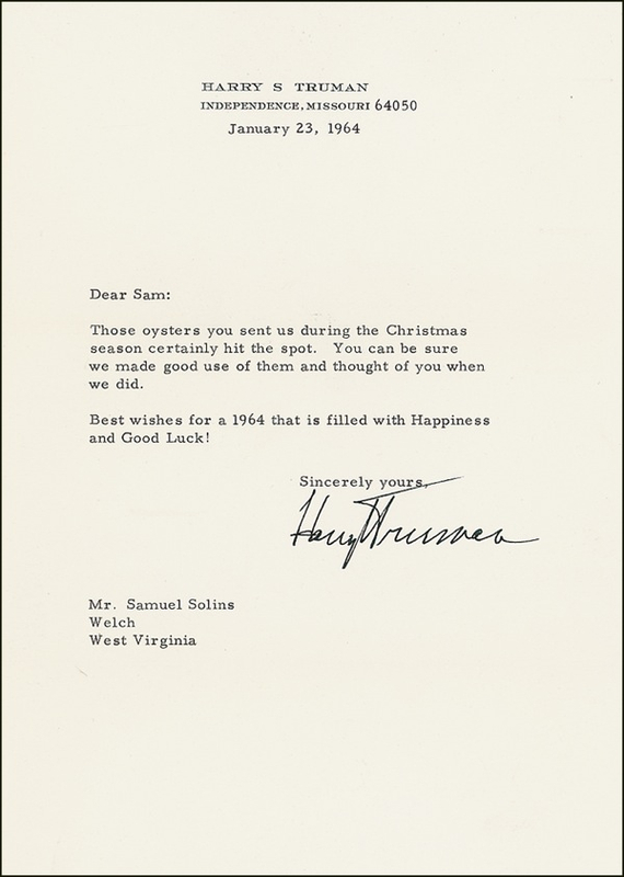 Lot 129 Harry S. Truman Typed Letter Signed