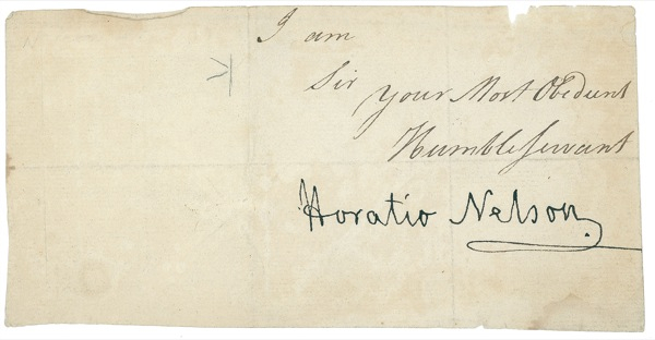 Lot 377 Horatio Nelson: Early left-handed full signature