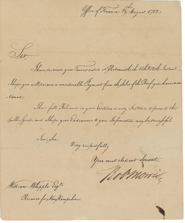 Lot 182 Declaration of Independence: Morris, Robert: One Signer to another