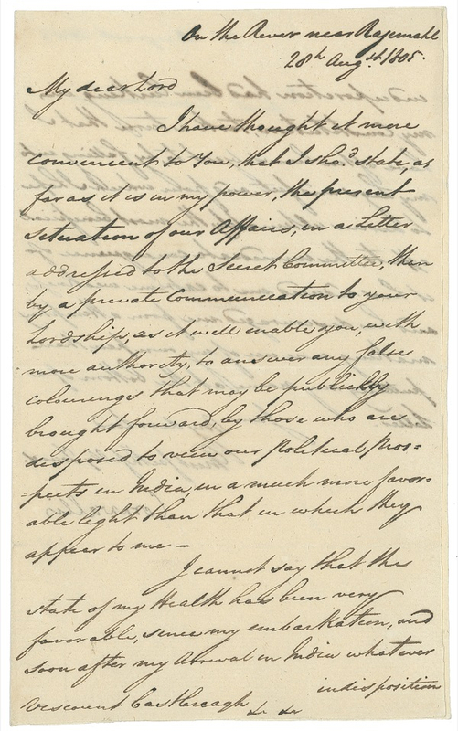 Lot 331 Charles Cornwallis: Two months before his death: ?False colourings ... [of] our political prospects in India?