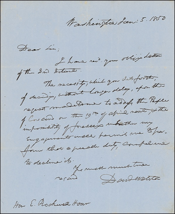 Lot 309 Daniel Webster Handwritten Letter Signed