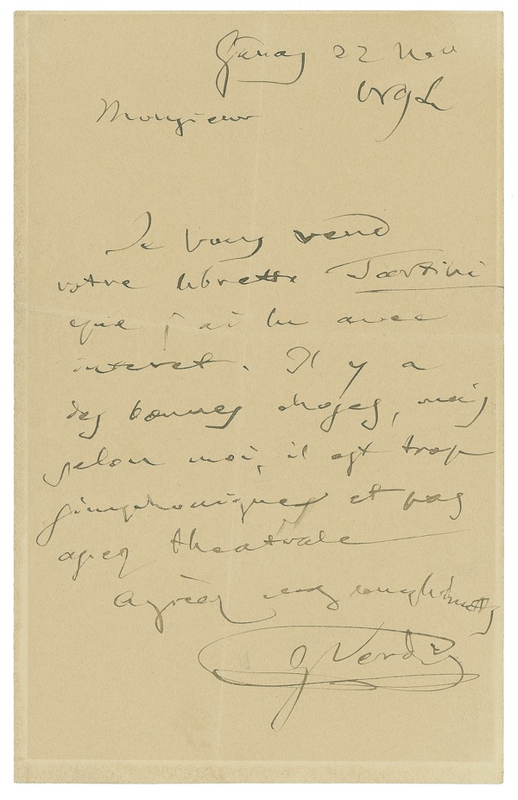 Lot 874 Giuseppe Verdi: Unsuitable for the opera stage: “Too symphonic and not dramatic enough”