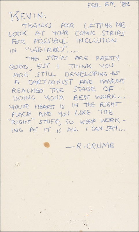 Lot 659 Robert Crumb Handwritten Letter Signed
