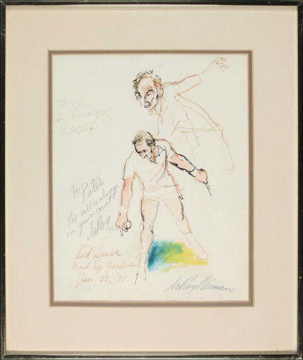 Lot 610 LeRoy Neiman and Rod Laver: Tennis, anyone? NEIMAN and LAVER sign an original drawing