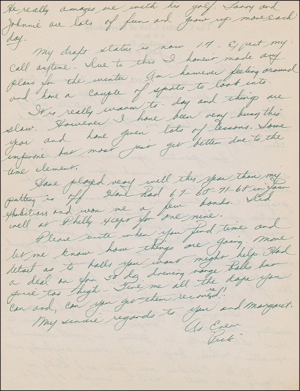 Lot 1484 Henry Picard Handwritten Letter Signed