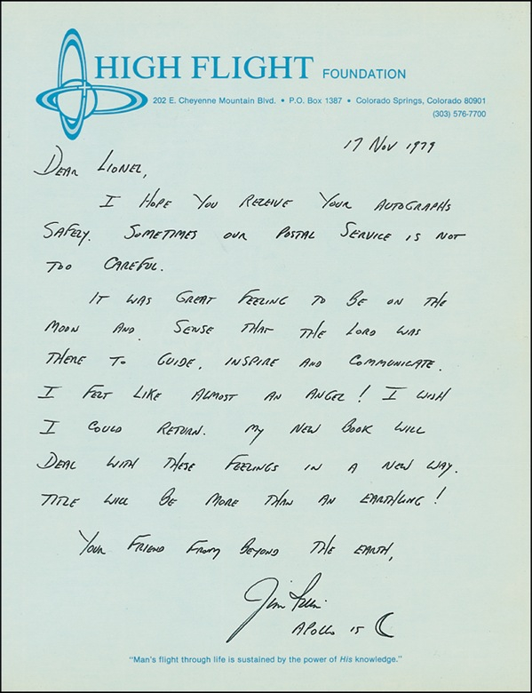 Lot 488 James Irwin Handwritten Letter Signed
