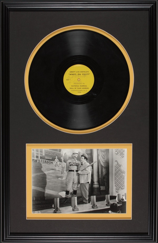 Lot 894 Abbott and Costello: WHO’S ON FIRST?: ABBOTT and COSTELLO sign a commemorative record of their classic routine