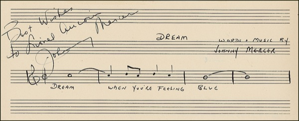 Lot 819 Johnny Mercer Signed Musical Quote