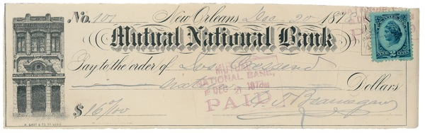 Lot 324 Pierre G. T. Beauregard Check